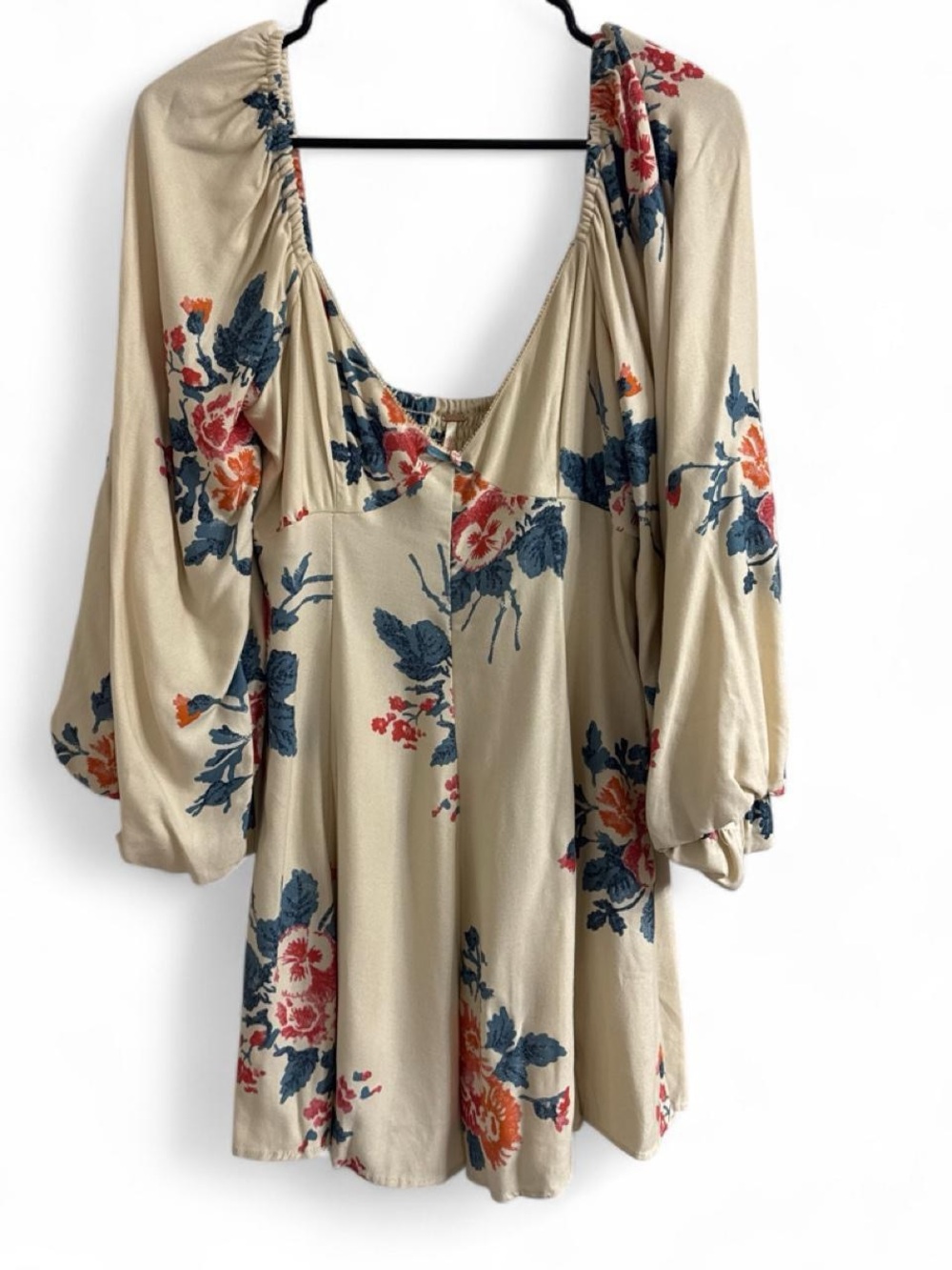 Free People Cream Mini Dress with Blue and Coral Floral Print